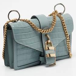 Chloe Light Blue Croc Embossed Leather Small Aby Shoulder Bag
