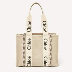 Pre Owned Chloe Beige Canvas Medium Woody Tote