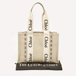 Pre Owned Chloe Beige Canvas Medium Woody Tote