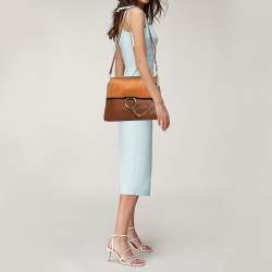 Chloe Brown/Orange Leather ad Suede Faye Medium Shoulder Bag