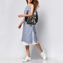 Pre Owned Chloe Black Leather and Suede Embellished Flap Hobo