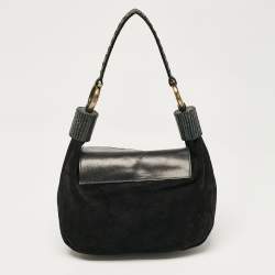 Pre Owned Chloe Black Leather and Suede Embellished Flap Hobo