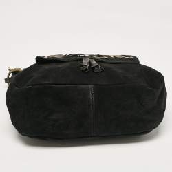 Pre Owned Chloe Black Leather and Suede Embellished Flap Hobo