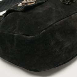 Pre Owned Chloe Black Leather and Suede Embellished Flap Hobo