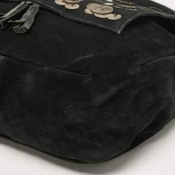 Pre Owned Chloe Black Leather and Suede Embellished Flap Hobo