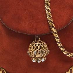 Chloe Brown Suede Embellished Flap Chain Clutch