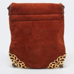 Chloe Brown Suede Embellished Flap Chain Clutch