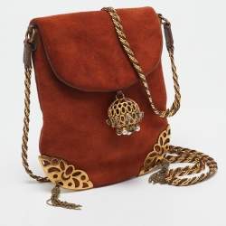 Chloe Brown Suede Embellished Flap Chain Clutch