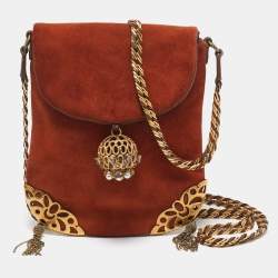 Chloe Brown Suede Embellished Flap Chain Clutch