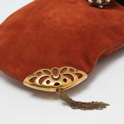 Chloe Brown Suede Embellished Flap Chain Clutch