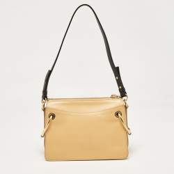 Chloe Beige/Black Leather and Suede Roy Crossbody Bag