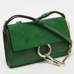 Pre Owned Chloe Green Leather and Suede Mini Faye Crossbody Bag