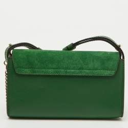 Pre Owned Chloe Green Leather and Suede Mini Faye Crossbody Bag