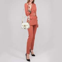 مملوكة مسبقًا Chloe White Leather and Suede Small Tess Shoulder Bag