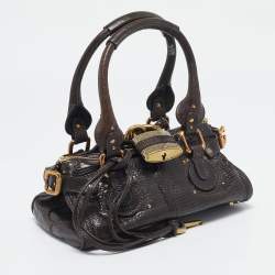 Pre Owned Chloe Dark Brown Lizard and Leather Small Paddington Crystals Satchel