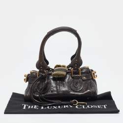 Pre Owned Chloe Dark Brown Lizard and Leather Small Paddington Crystals Satchel