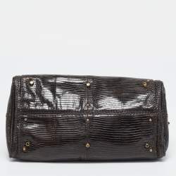 Pre Owned Chloe Dark Brown Lizard and Leather Small Paddington Crystals Satchel