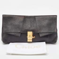 Chloe Black Grained Leather Drew Fold Over Clutch