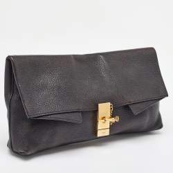 Chloe Black Grained Leather Drew Fold Over Clutch