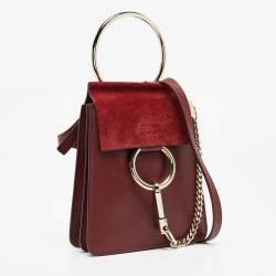 Pre Owned Chloe Burgundy/Red Leather and Suede Mini Faye Crossbody Bag