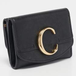 Chloe Black Leather C Trifold Wallet