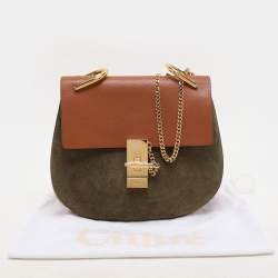 Chloe Brown/Green Leather and Suede Medium Drew Shoulder Bag
