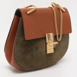 Chloe Brown/Green Leather and Suede Medium Drew Shoulder Bag