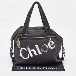 Chloe Black Canvas and Leather Logo Printed Weekender Bag