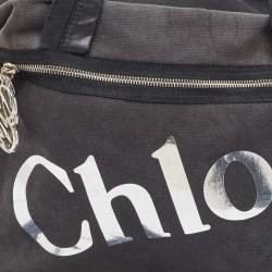 Chloe Black Canvas and Leather Logo Printed Weekender Bag