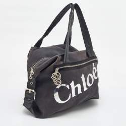 Chloe Black Canvas and Leather Logo Printed Weekender Bag