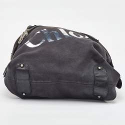 Chloe Black Canvas and Leather Logo Printed Weekender Bag