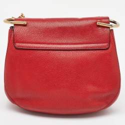 Chloe Red Leather Medium Drew Flap Chain Crossbody Bag