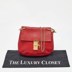Chloe Red Leather Medium Drew Flap Chain Crossbody Bag