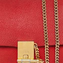 Chloe Red Leather Medium Drew Flap Chain Crossbody Bag