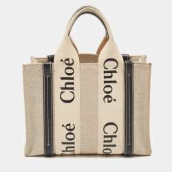 Pre Owned Chloe Black/Beige Canvas and Leather Small Woody Tote