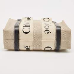 Pre Owned Chloe Black/Beige Canvas and Leather Small Woody Tote
