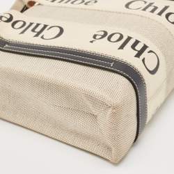 Pre Owned Chloe Black/Beige Canvas and Leather Small Woody Tote