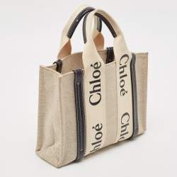 Pre Owned Chloe Black/Beige Canvas and Leather Small Woody Tote