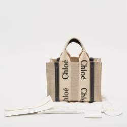 Pre Owned Chloe Black/Beige Canvas and Leather Small Woody Tote