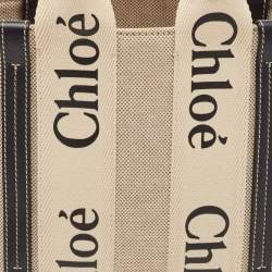 Pre Owned Chloe Black/Beige Canvas and Leather Small Woody Tote