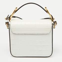 Pre Owned Chloe White Croc Embossed Leather Mini C Flap Top Handle Bag
