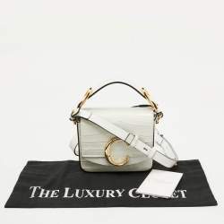 Pre Owned Chloe White Croc Embossed Leather Mini C Flap Top Handle Bag