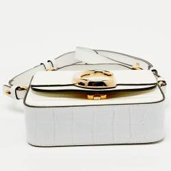 Pre Owned Chloe White Croc Embossed Leather Mini C Flap Top Handle Bag