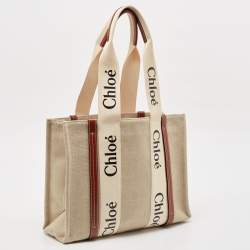 Chloe Beige/Brown Canvas Medium Woody Tote