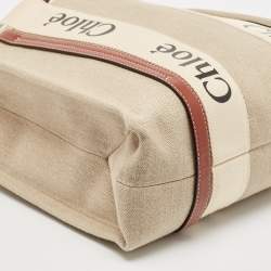 Chloe Beige/Brown Canvas Medium Woody Tote