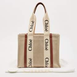 Chloe Beige/Brown Canvas Medium Woody Tote