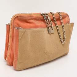 Chloe Beige/Peach Calf Hair and Suede Chain Shoulder Bag