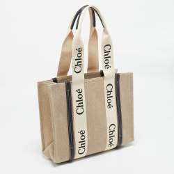 Chloe Black/Beige Canvas Medium Woody Tote