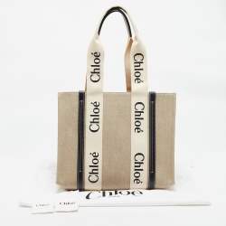 Chloe Black/Beige Canvas Medium Woody Tote