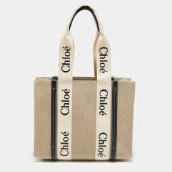 Chloe Black/Beige Canvas Medium Woody Tote
